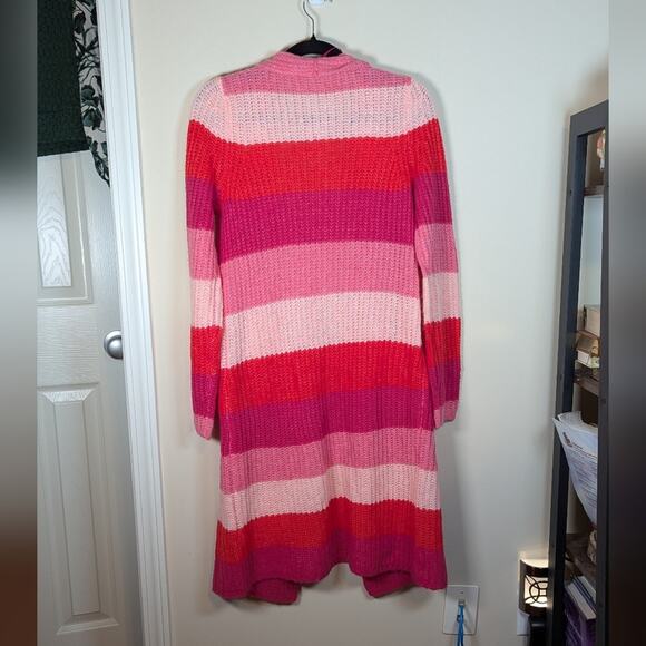 NWT LOFT Long Colorblock Duster Cardigan Red Pink Stripe - Picture 2 of 9